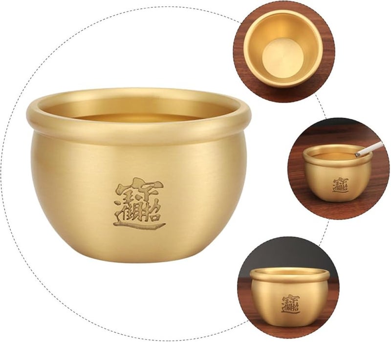 وعاء قرن الوفرة النحاسي، منفضة سجائر، زخرفة ذهبية التشطيب، حاوية تخزين لغرفة المعيشة المنزلية - Image 3